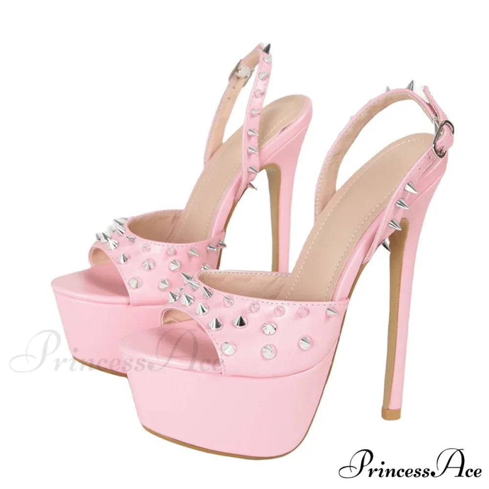 Fashion Design Metal Rivet Back Buckle Strap Platform Sandals Women Wedding Banquet Shoe Peep Toe Stripper High Heels