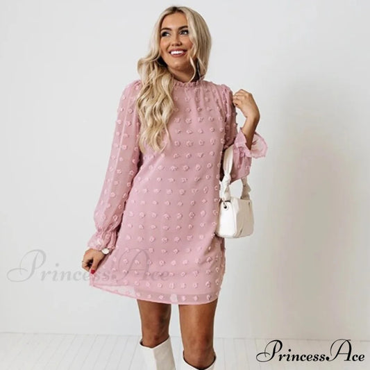 Fashion Dot Pom Pom Dress New Loose Casual Dress Pink / S