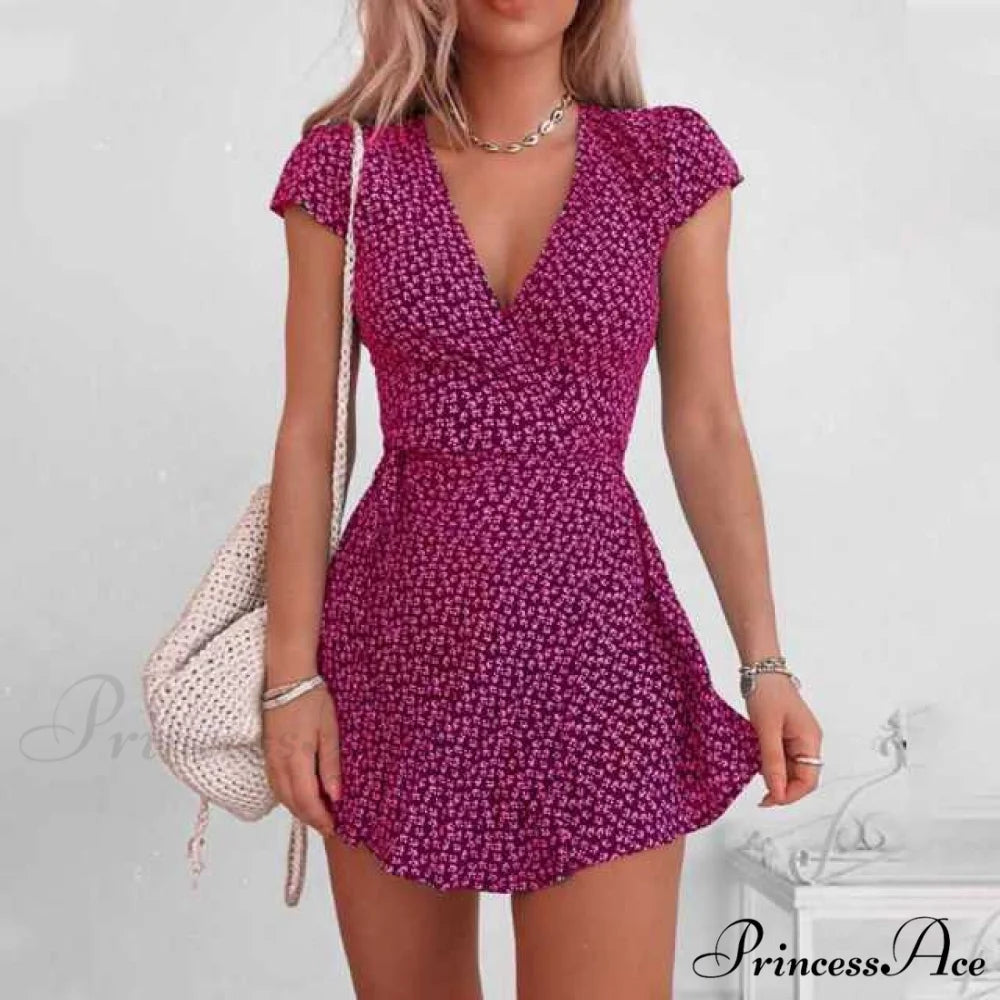 Fashion Dot Print Dress Purple / S