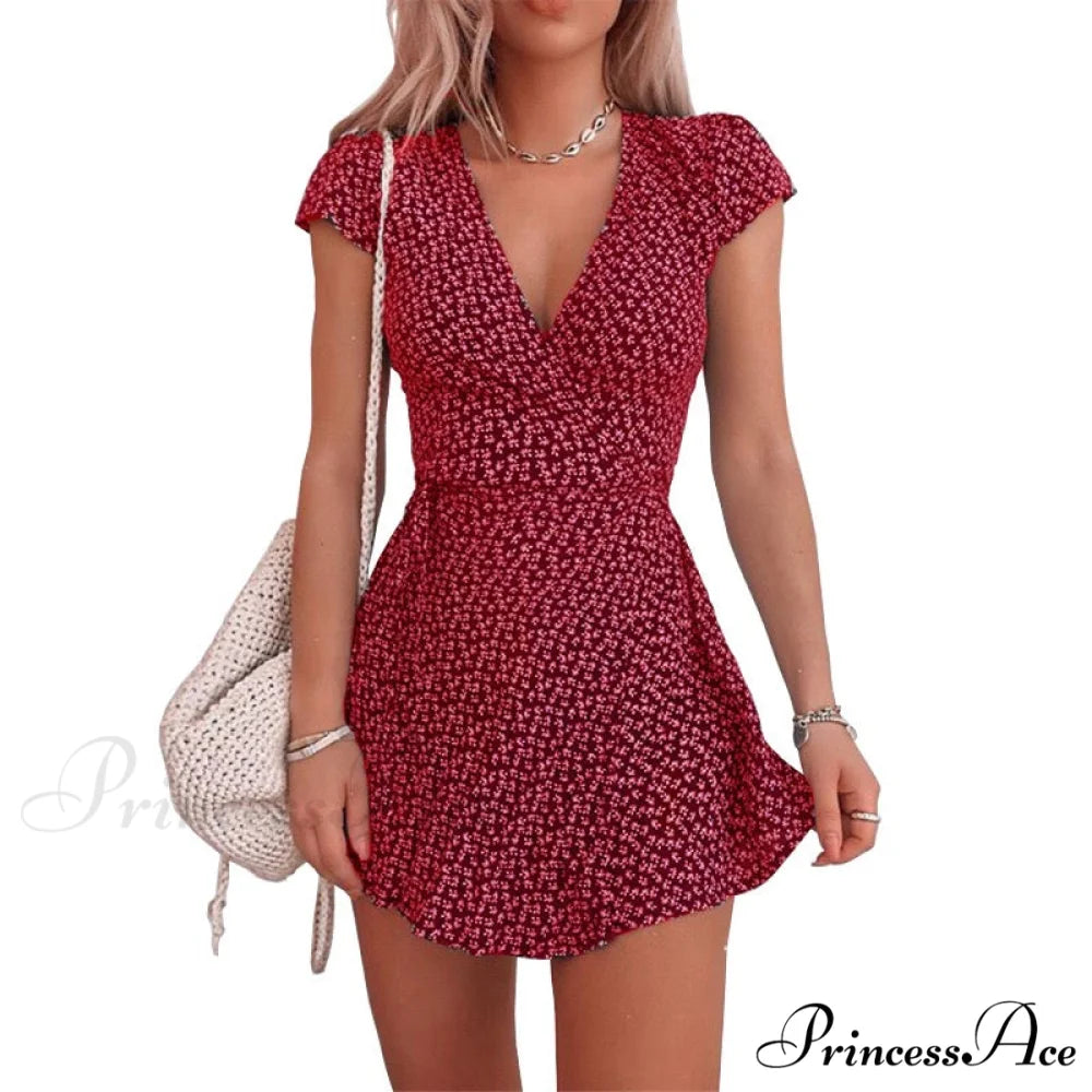 Fashion Dot Print Dress Red / S