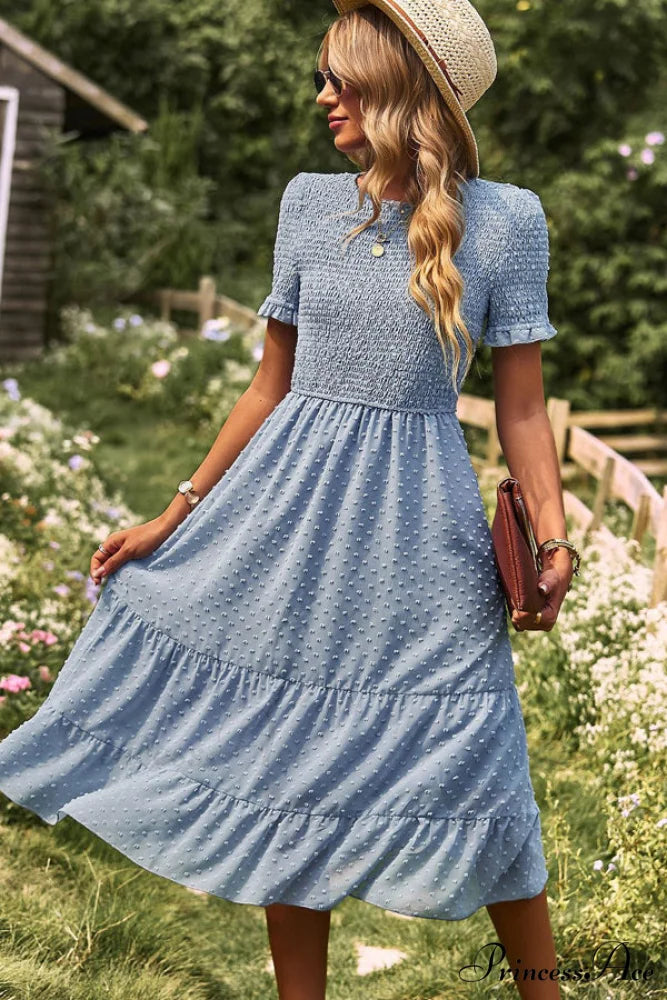 Fashion Dots Print Trendy Long Sleeve Mini Dress L / CornflowerBlue