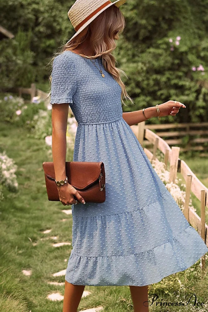 Fashion Dots Print Trendy Long Sleeve Mini Dress M / CornflowerBlue