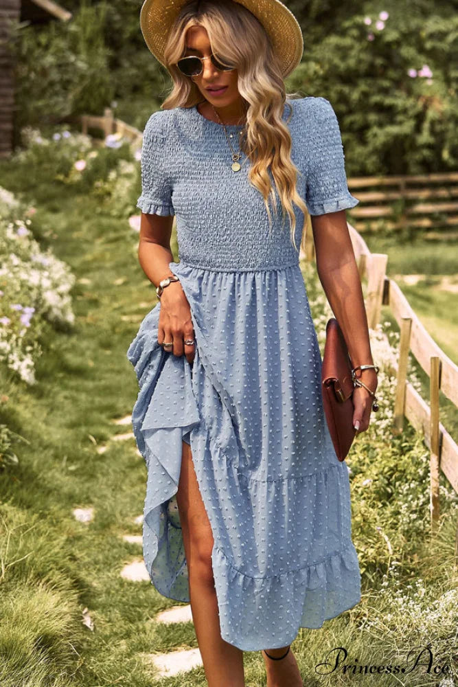 Fashion Dots Print Trendy Long Sleeve Mini Dress S / CornflowerBlue