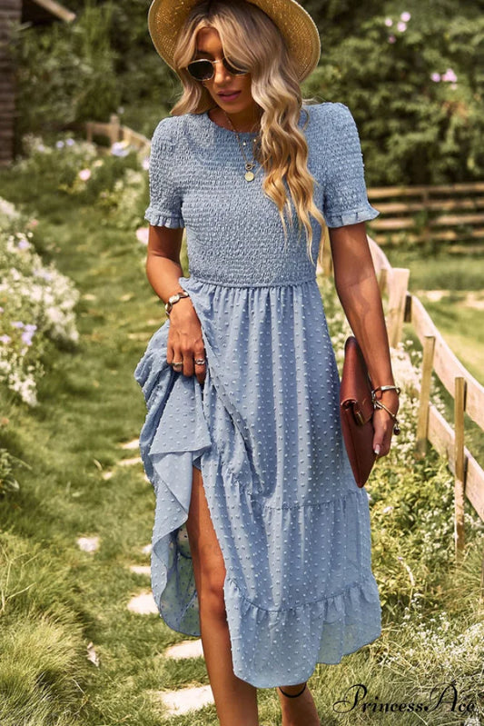 Fashion Dots Print Trendy Long Sleeve Mini Dress S / CornflowerBlue