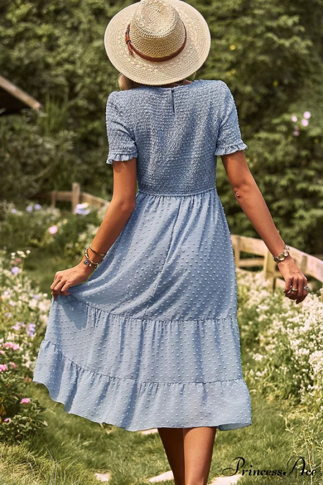 Fashion Dots Print Trendy Long Sleeve Mini Dress XL / CornflowerBlue