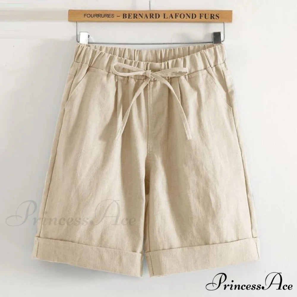 Fashion Elastic Waist Loose Shorts Beige / XXL