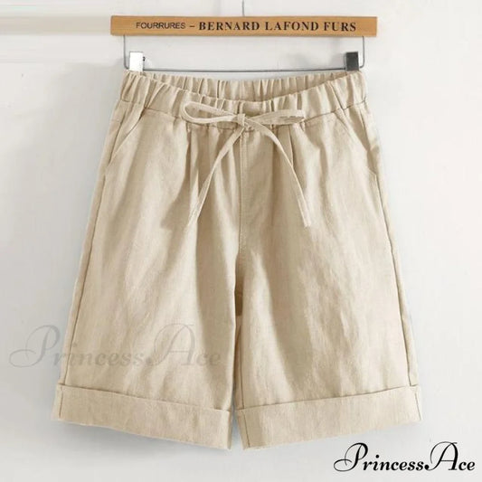 Fashion Elastic Waist Loose Shorts Beige / XXL