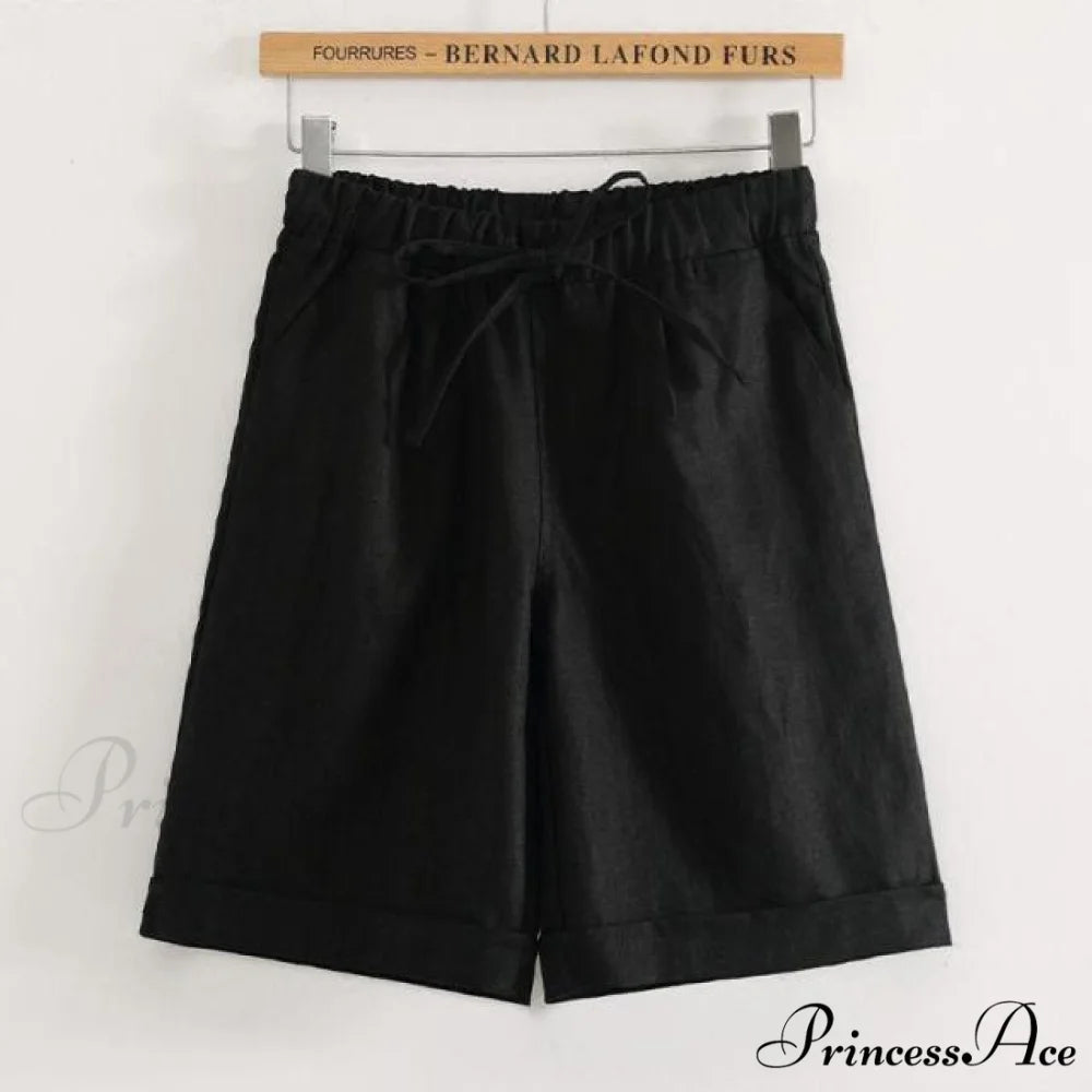 Fashion Elastic Waist Loose Shorts Black / XXL