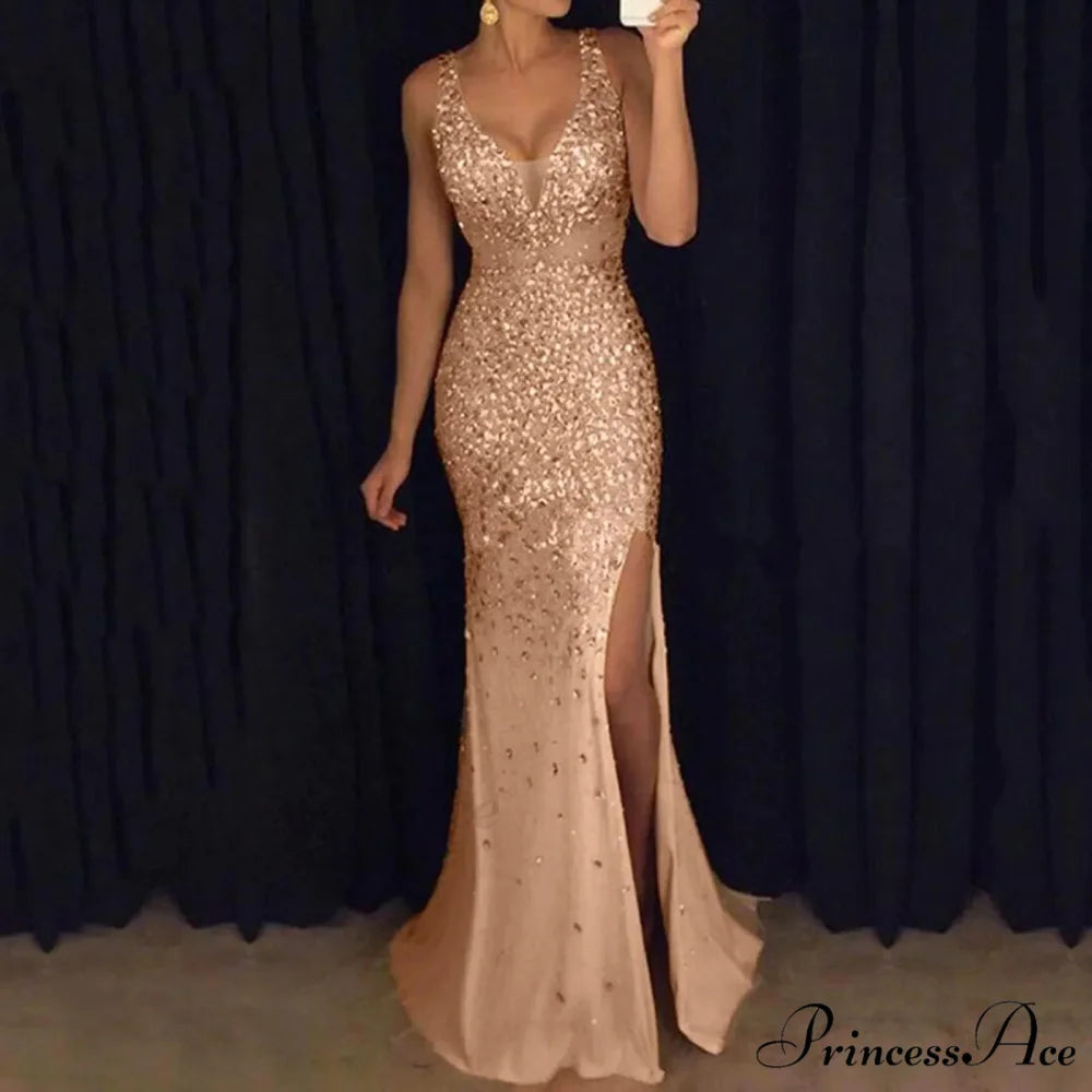 Fashion Elegant Female Party Ruffled Ribbed Maxi Flare Long Sleeve Solid Color Round Neck Pleated Dress