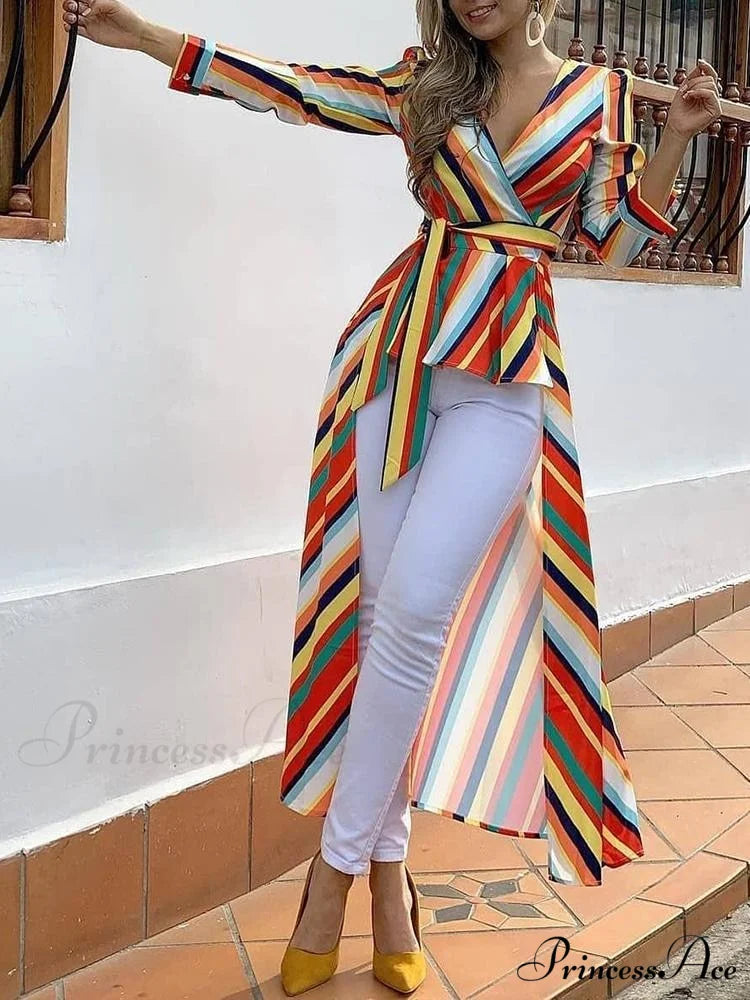 Fashion Elegant Office Workwear Asymmetrical Long Blouse