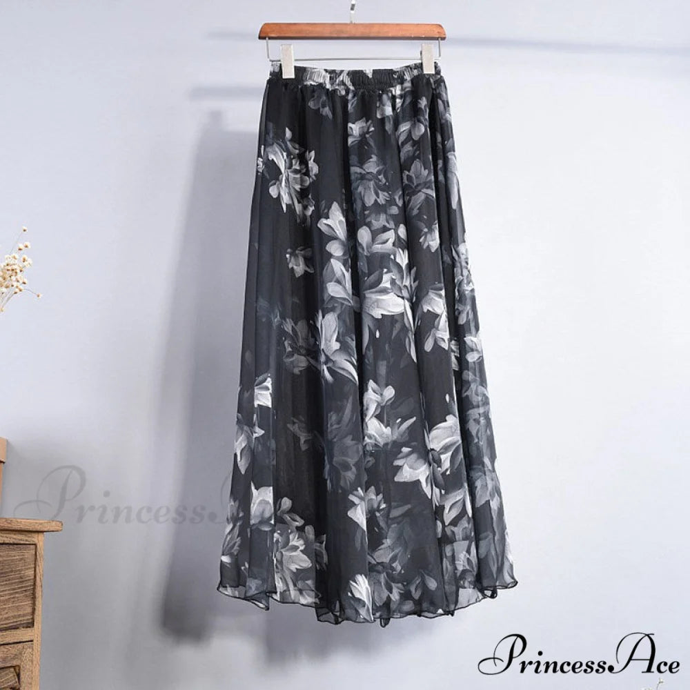 Fashion Florals Print Long Skirt black 1 / M
