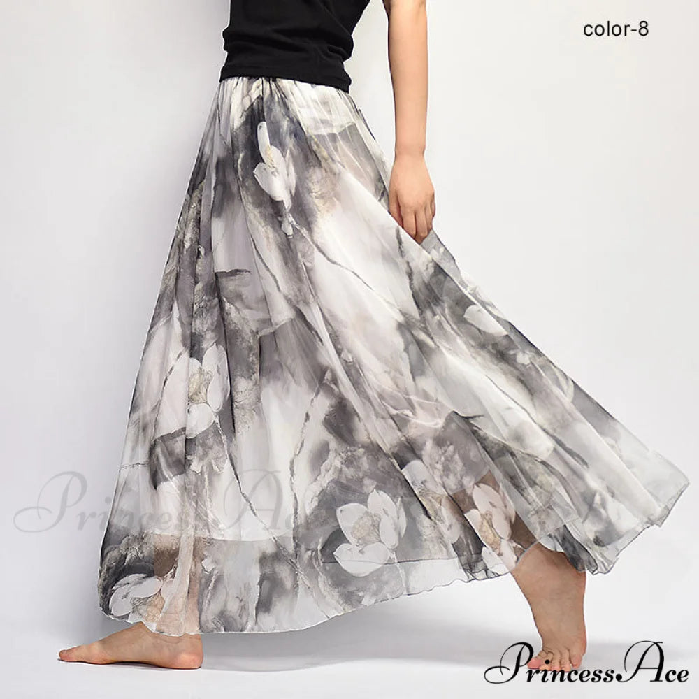 Fashion Florals Print Long Skirt black 2 / M