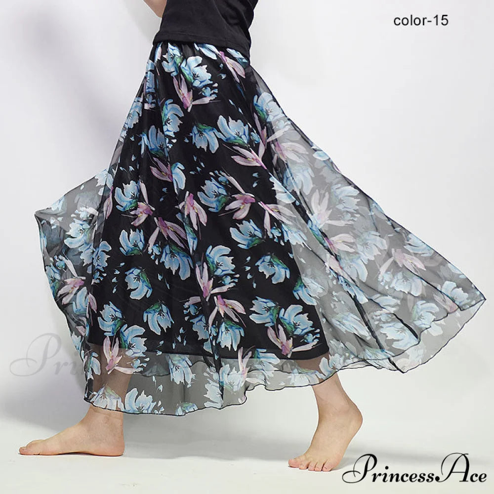 Fashion Florals Print Long Skirt black / M
