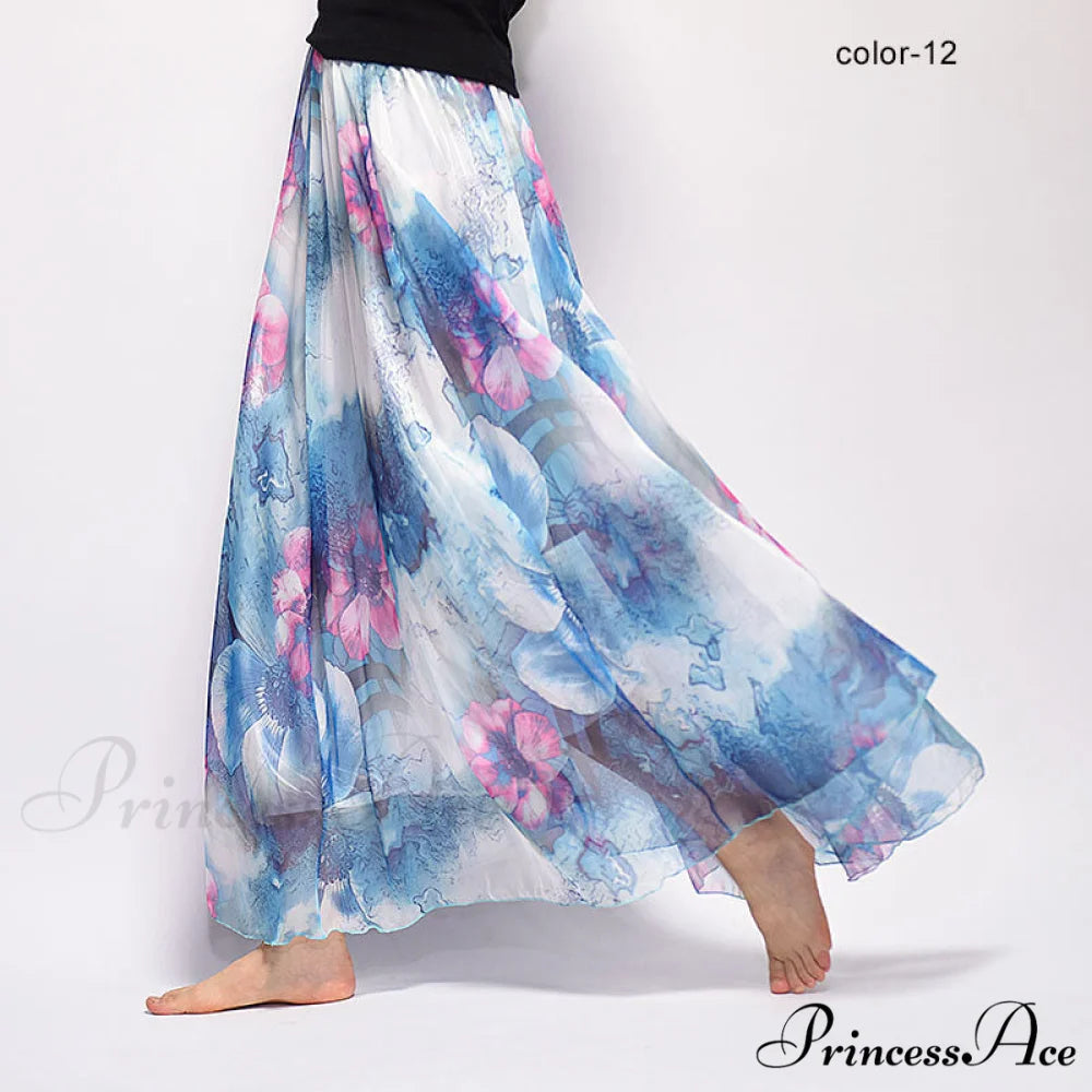 Fashion Florals Print Long Skirt blue / M