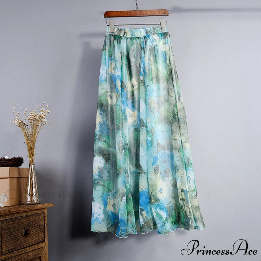 Fashion Florals Print Long Skirt green / M