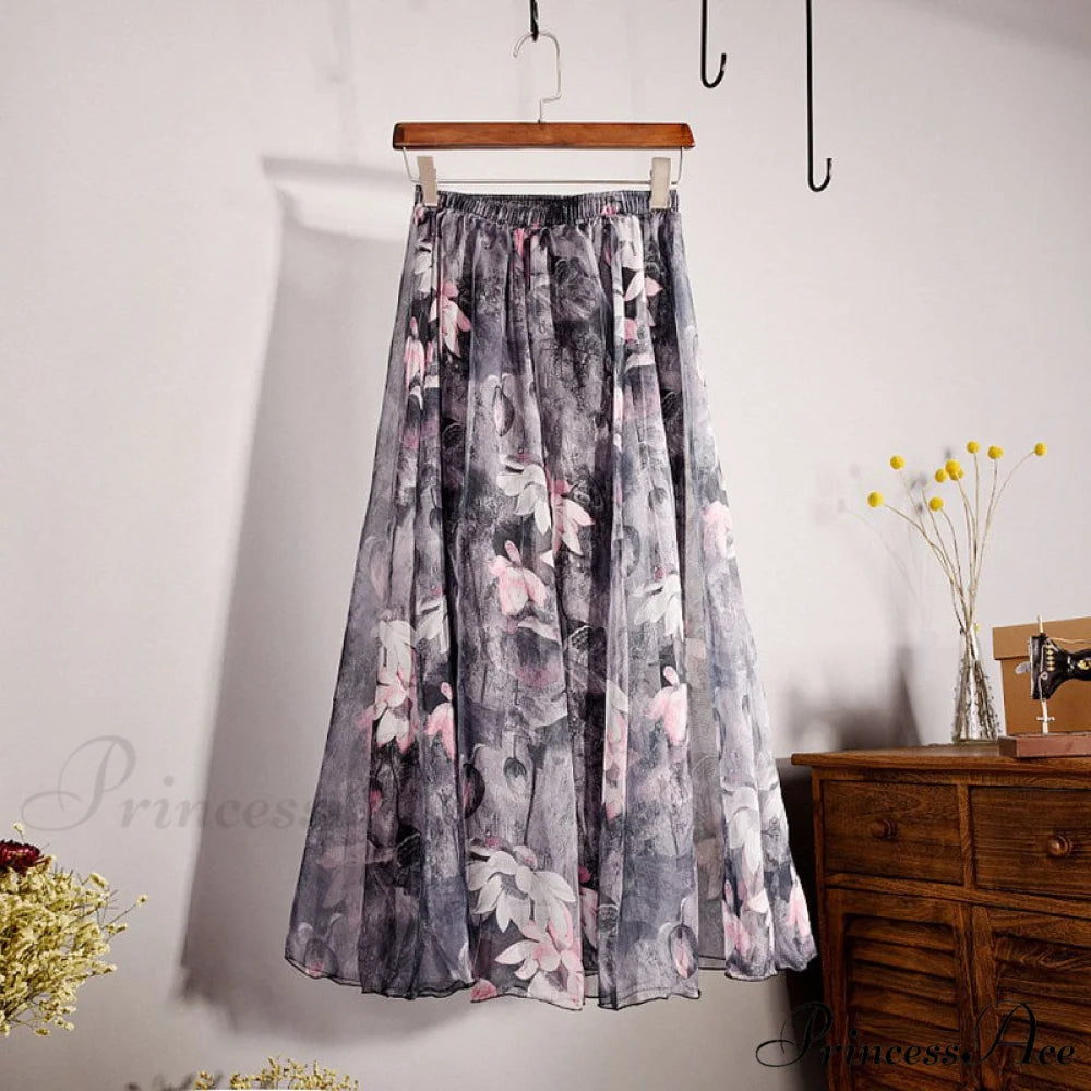 Fashion Florals Print Long Skirt grey / M