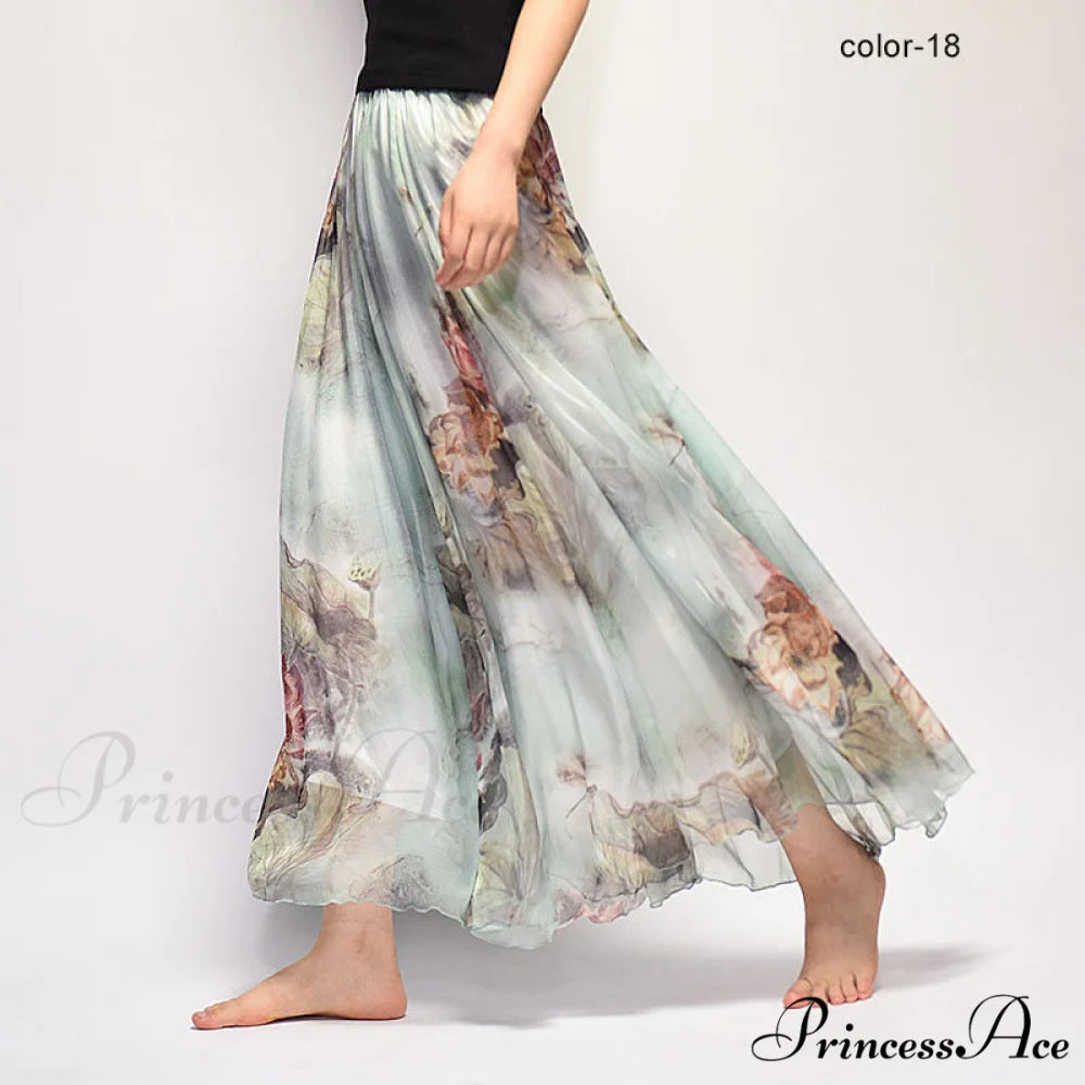 Fashion Florals Print Long Skirt light blue / M