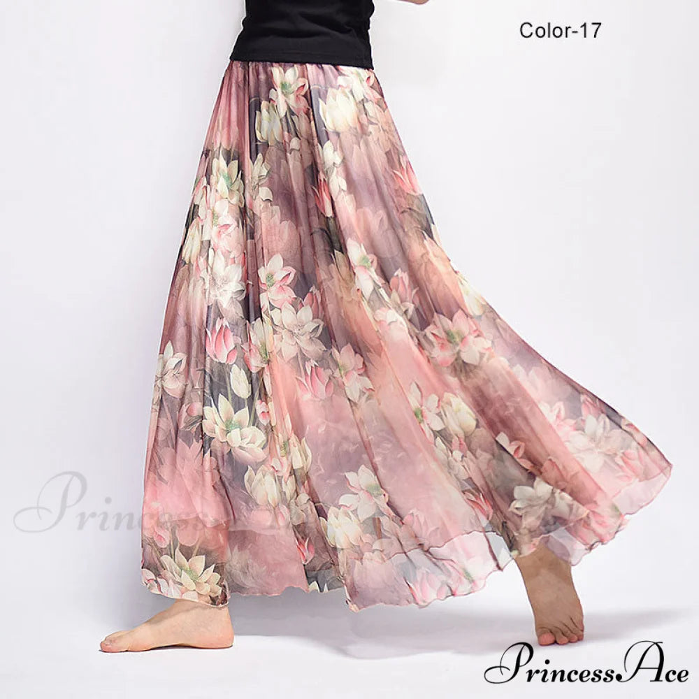 Fashion Florals Print Long Skirt light pink / M