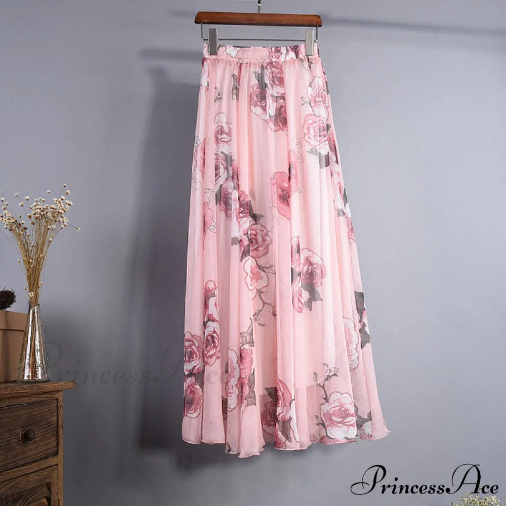 Fashion Florals Print Long Skirt pink 1 / M