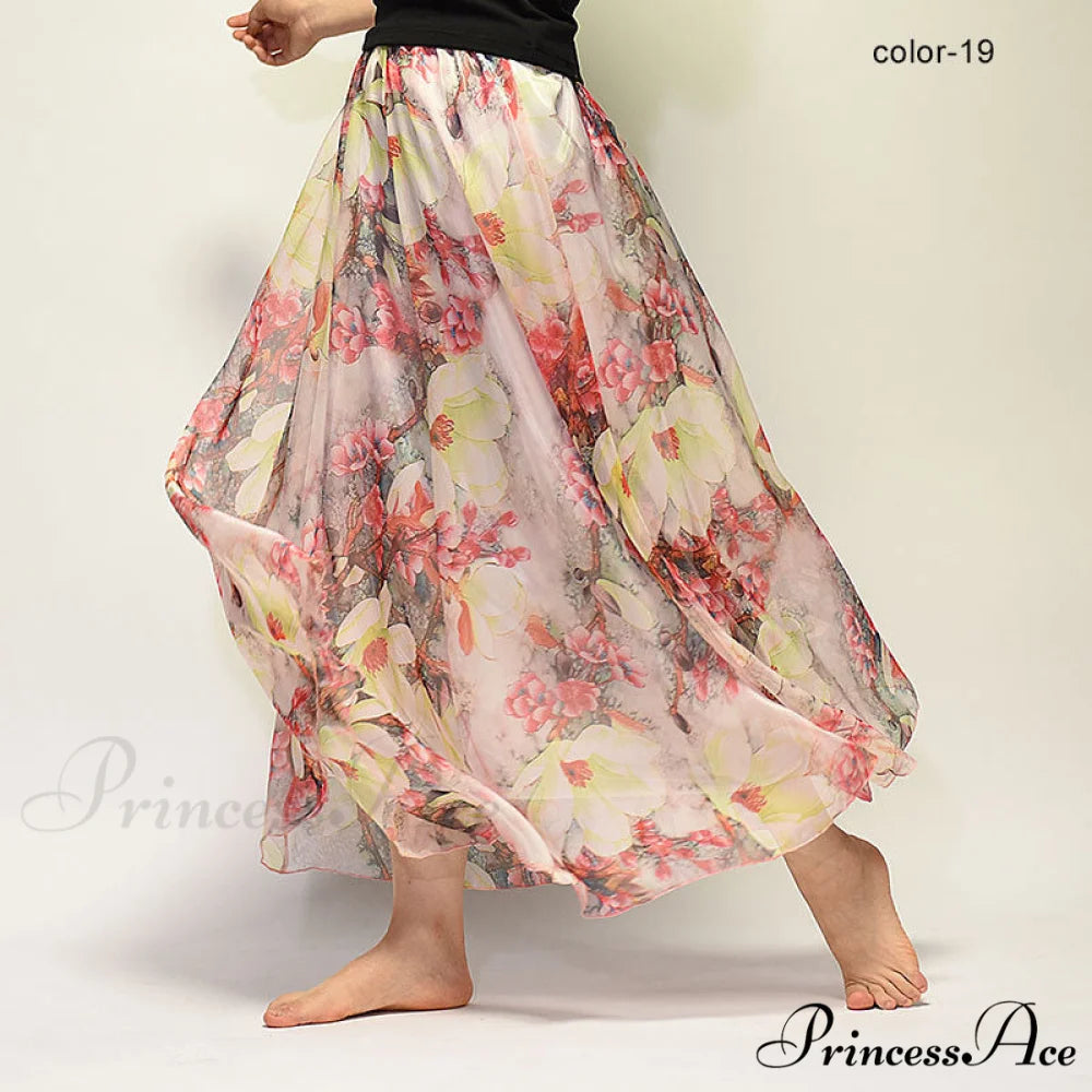 Fashion Florals Print Long Skirt pink 2 / M
