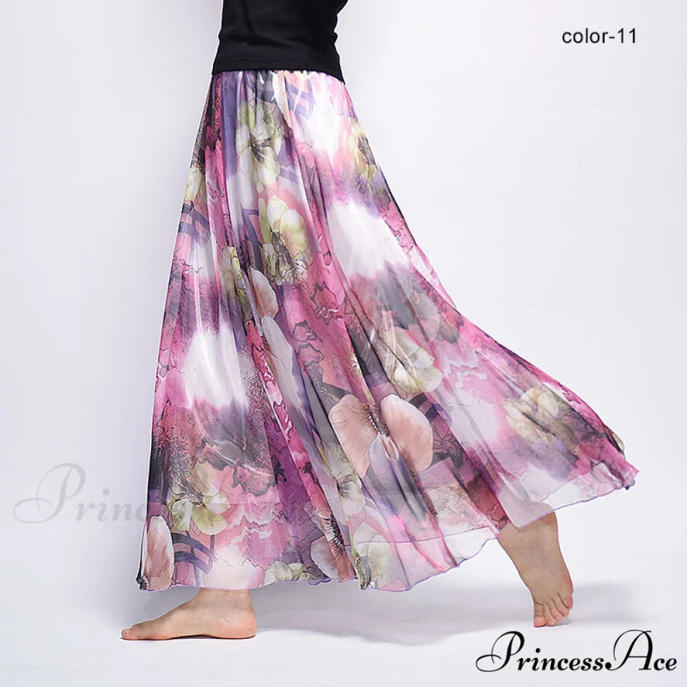 Fashion Florals Print Long Skirt purple / M