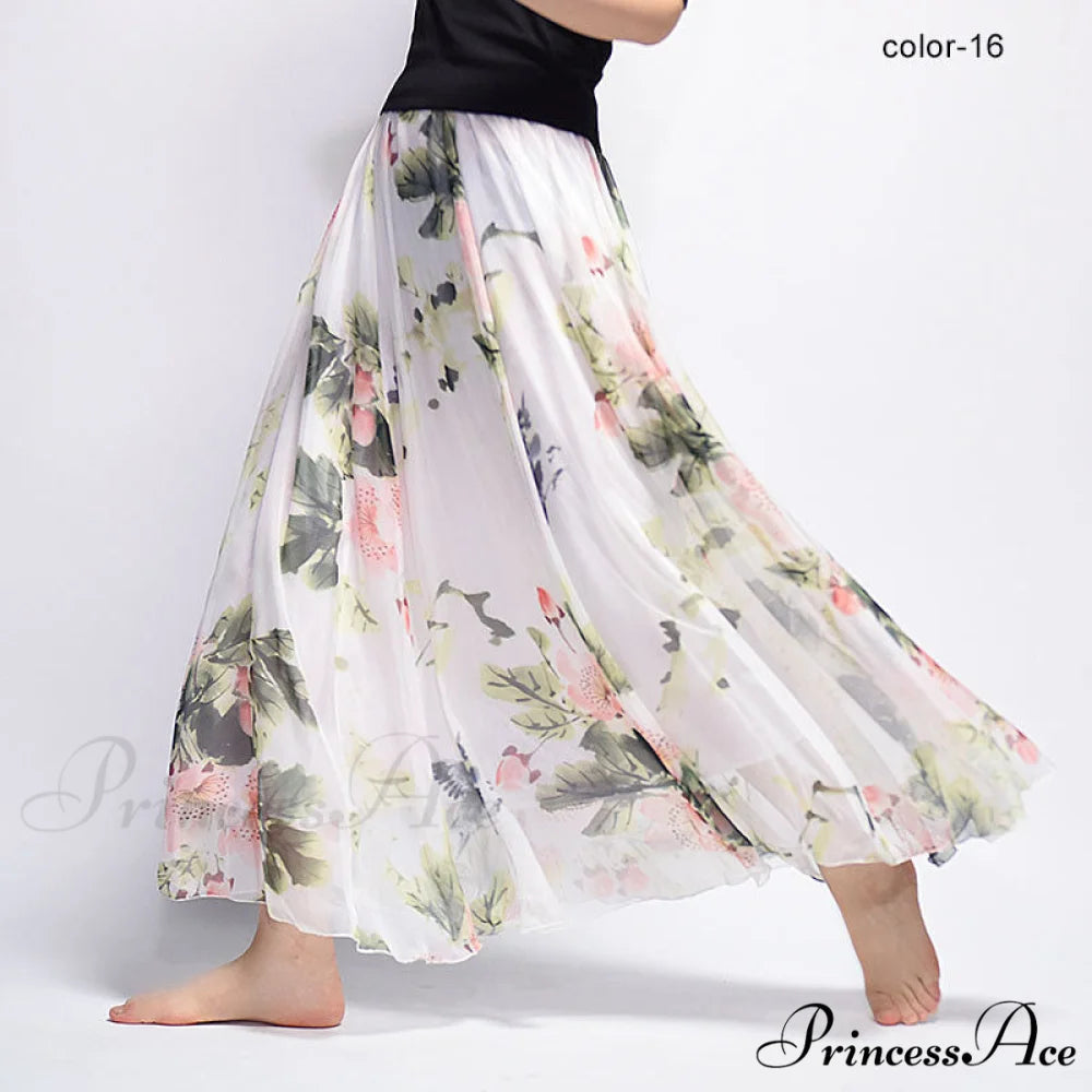 Fashion Florals Print Long Skirt red 2 / M
