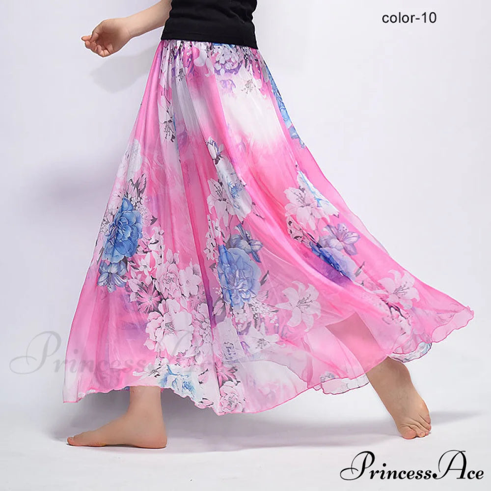 Fashion Florals Print Long Skirt rose red / M