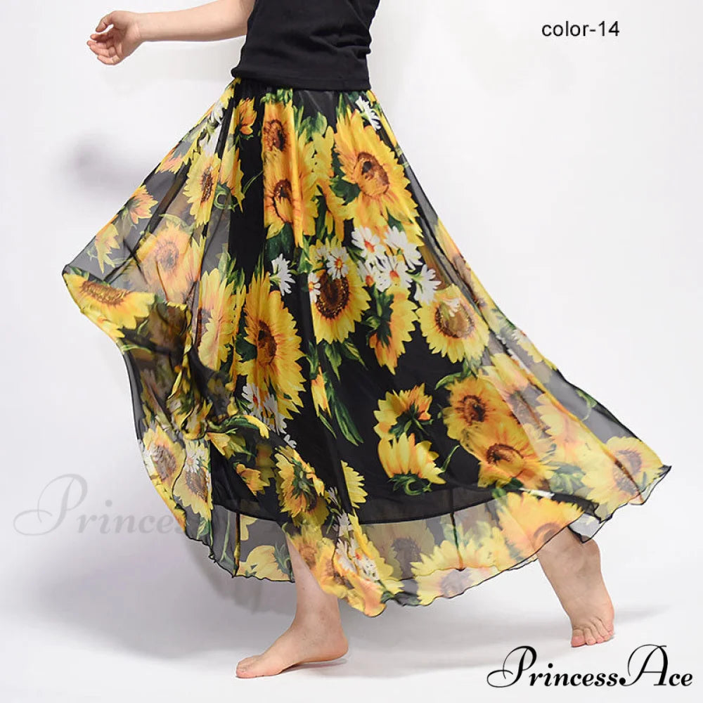 Fashion Florals Print Long Skirt yellow / M