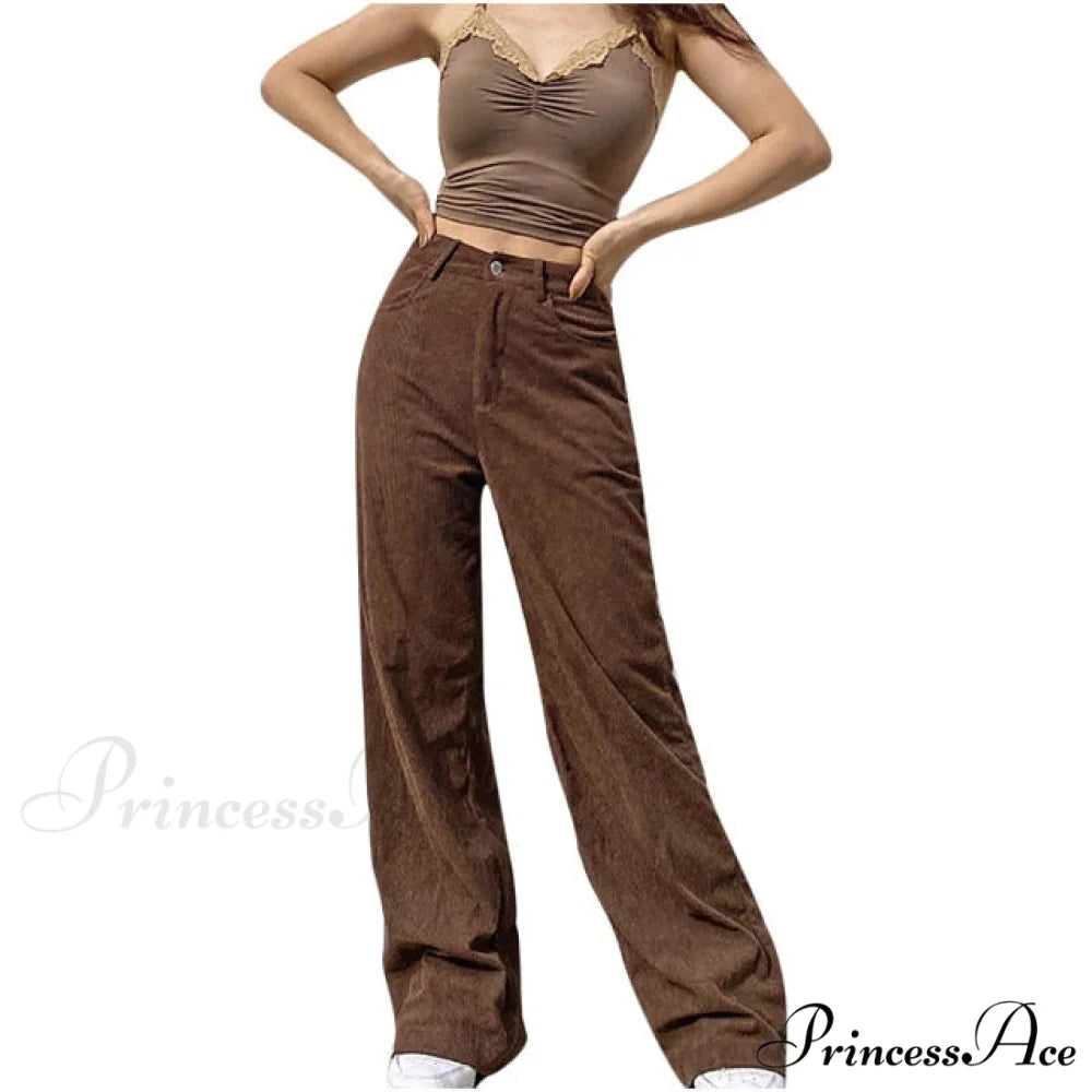 Fashion Full-length Pocket Cargo Jeans Brown / M