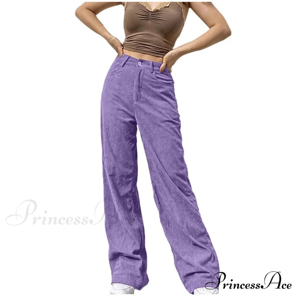 Fashion Full-length Pocket Cargo Jeans Purple / M
