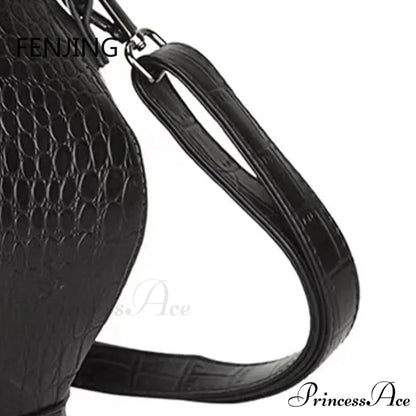 Fashion Funny Teapot Shaped Stone Pattern Leather Gothic Personalized Bag Black