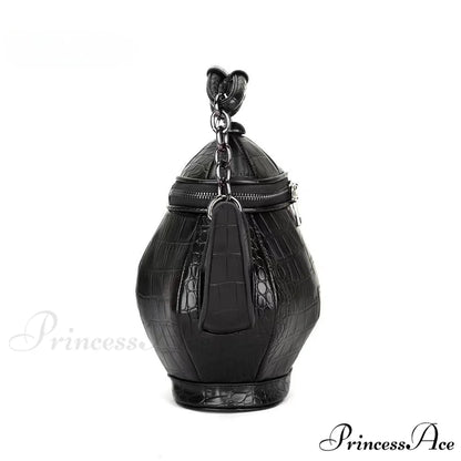Fashion Funny Teapot Shaped Stone Pattern Leather Gothic Personalized Bag Black