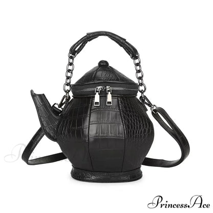 Fashion Funny Teapot Shaped Stone Pattern Leather Gothic Personalized Bag Black