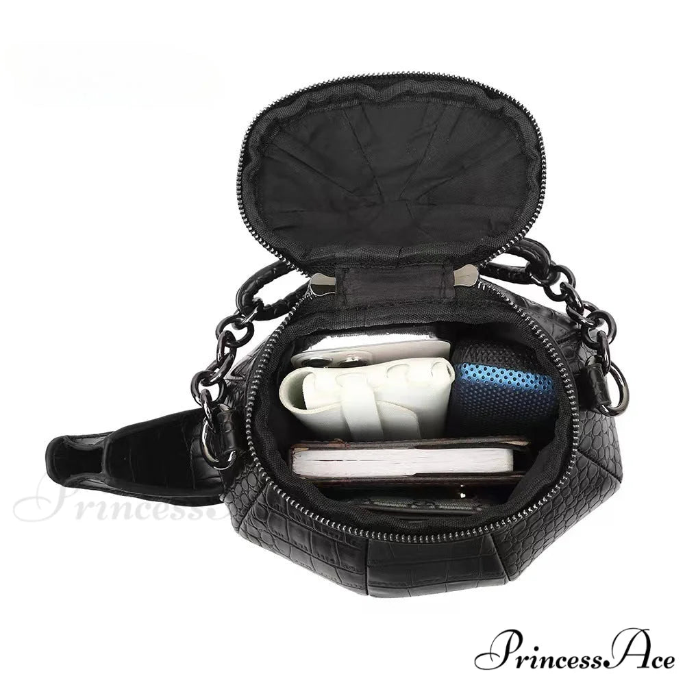 Fashion Funny Teapot Shaped Stone Pattern Leather Gothic Personalized Bag Black