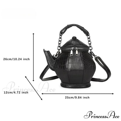 Fashion Funny Teapot Shaped Stone Pattern Leather Gothic Personalized Bag Black