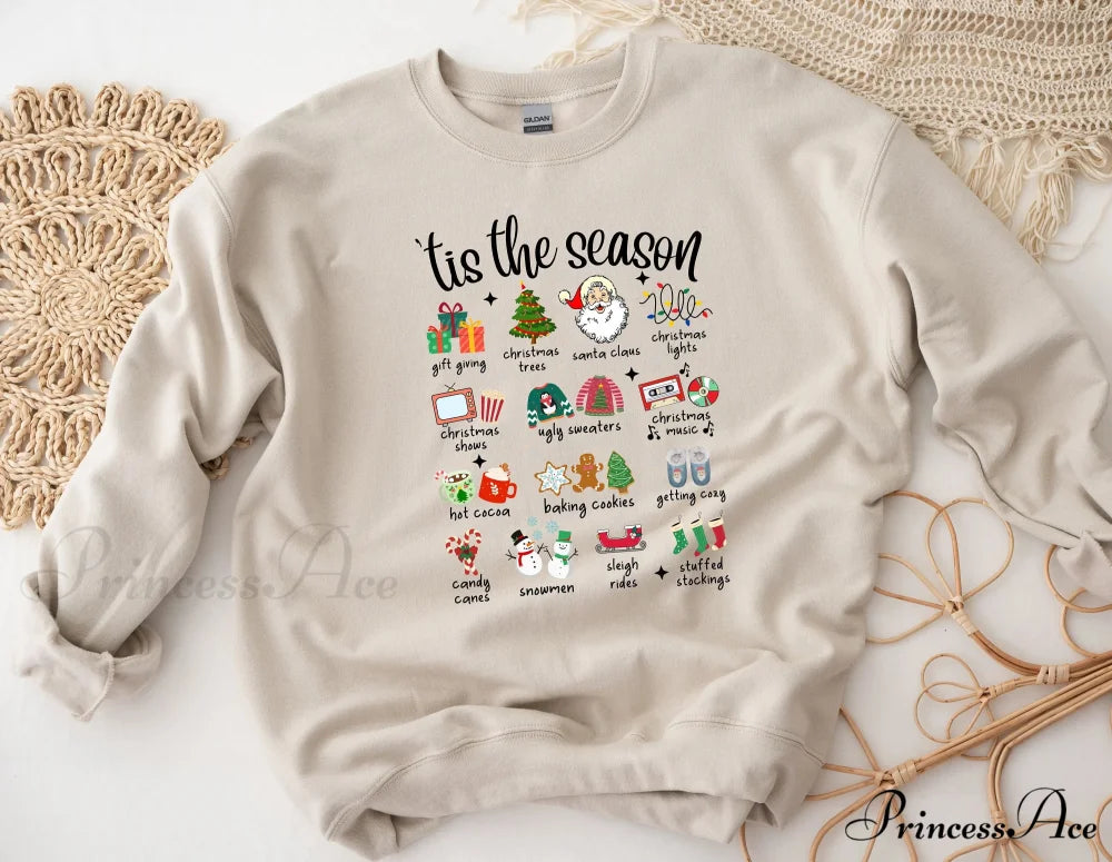 Fashion Girl Tis The Season Retro Cute Element Girl Christmas Hoodie creamy-white / S Christmas Hoodies-L