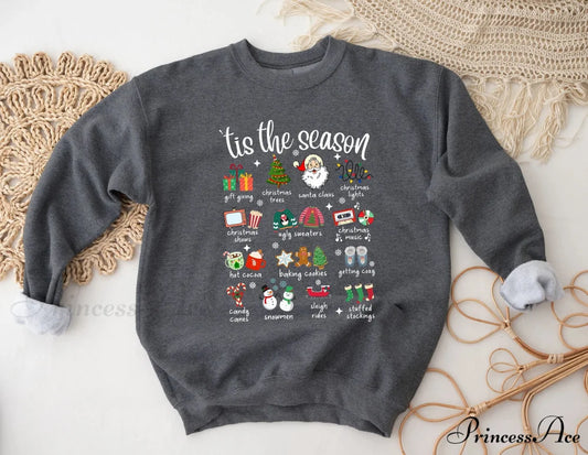 Fashion Girl Tis The Season Retro Cute Element Girl Christmas Hoodie GRAY / S Christmas Hoodies-L