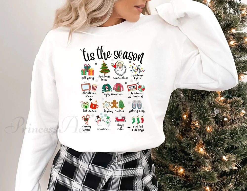 Fashion Girl Tis The Season Retro Cute Element Girl Christmas Hoodie WHITE / S Christmas Hoodies-L