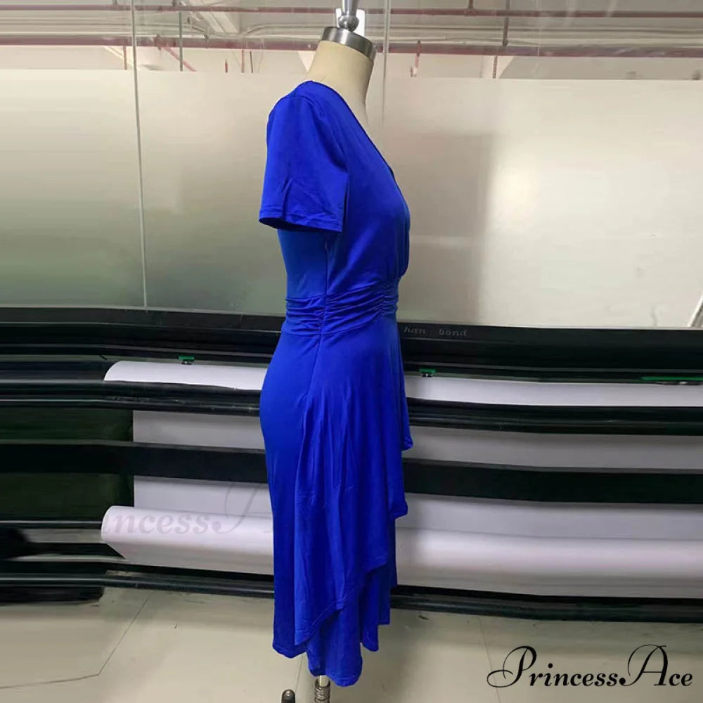 Fashion Gown Brief Retro Gown Office Irregular Waist A-line V-neck Party Women Lady Midi Arm High Warm-Season Elegant