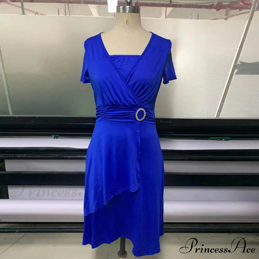 Fashion Gown Brief Retro Gown Office Irregular Waist A-line V-neck Party Women Lady Midi Arm High Warm-Season Elegant