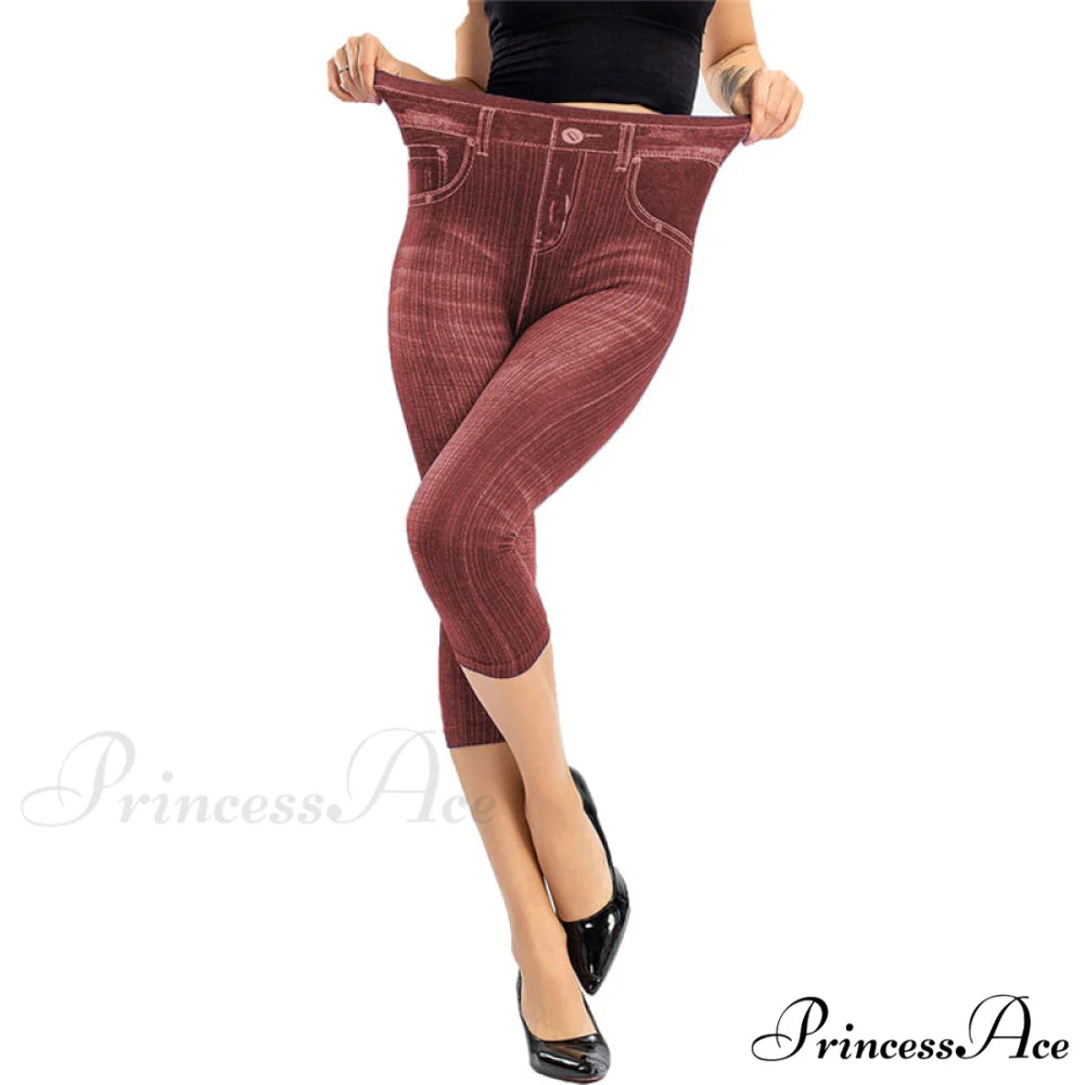 Fashion High Waist Skinny Jeans red / S
