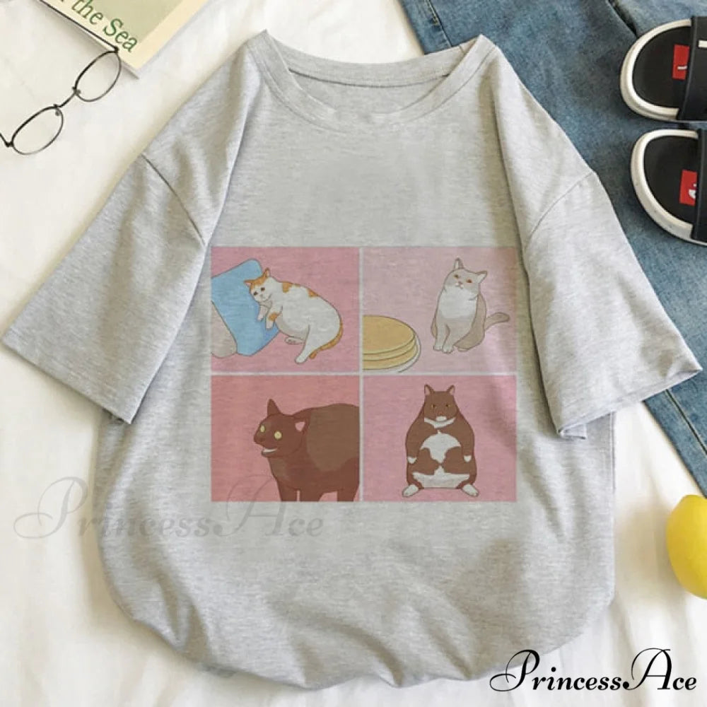 Fashion Korean Aesthetic White T Shirt gray 1 / S