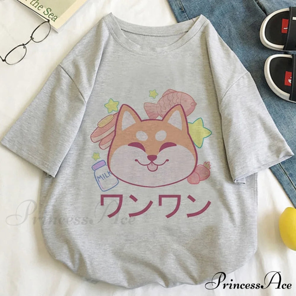 Fashion Korean Aesthetic White T Shirt gray 2 / S