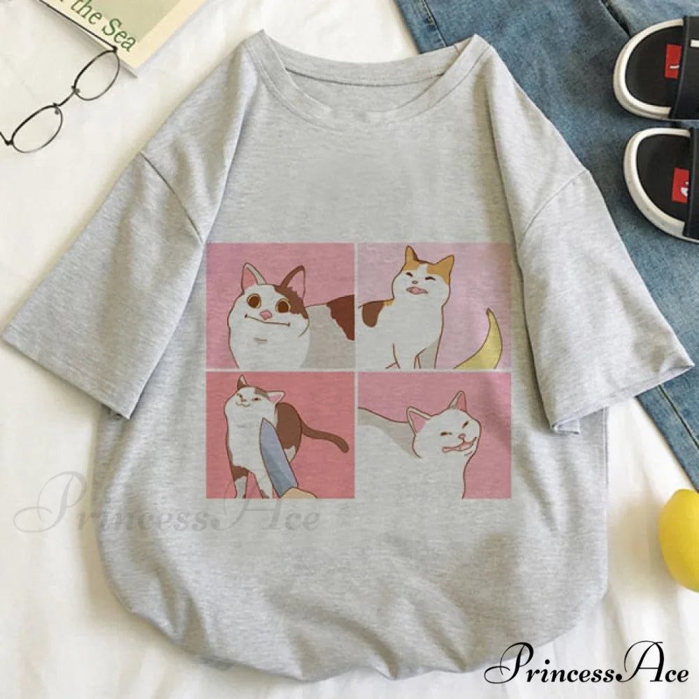 Fashion Korean Aesthetic White T Shirt gray / S