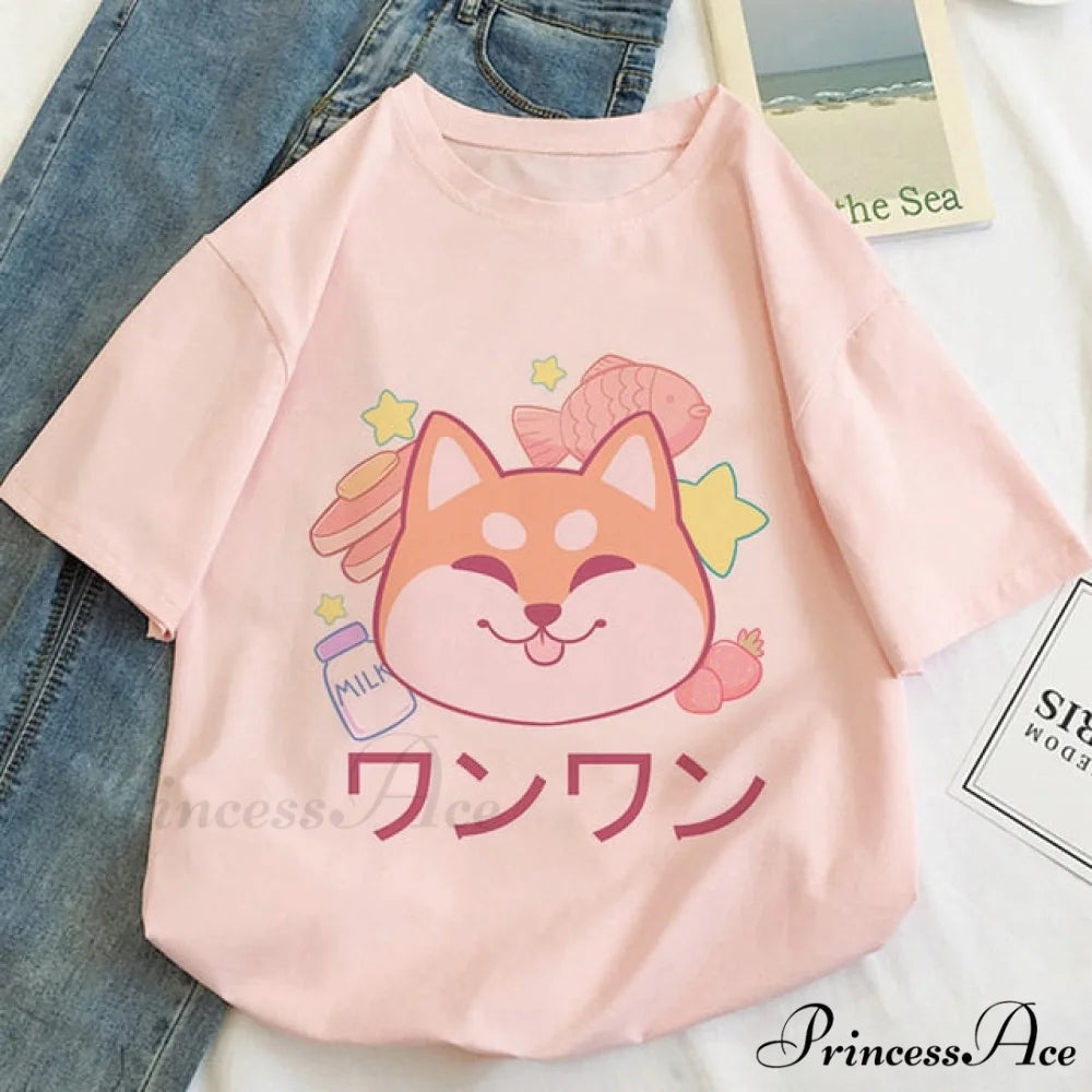 Fashion Korean Aesthetic White T Shirt pink 1 / S