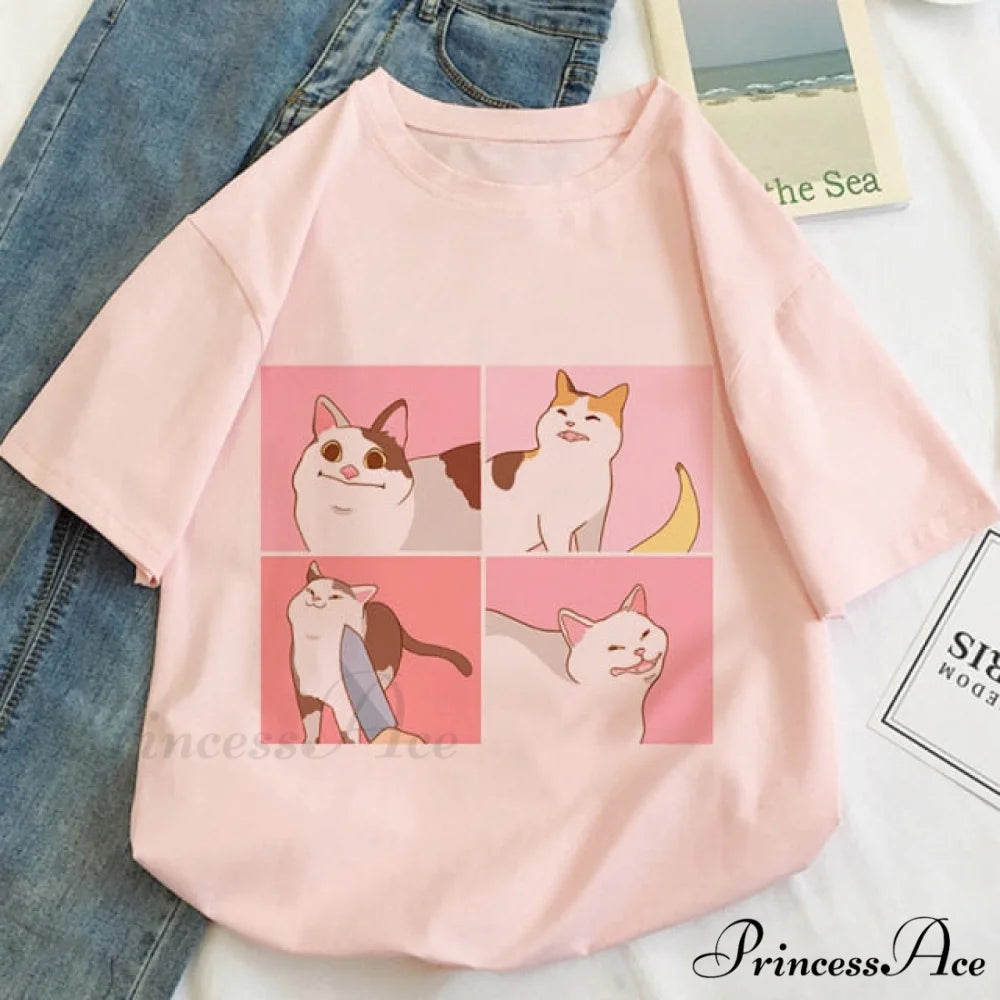 Fashion Korean Aesthetic White T Shirt pink 2 / S