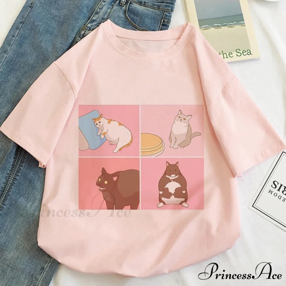 Fashion Korean Aesthetic White T Shirt pink / S