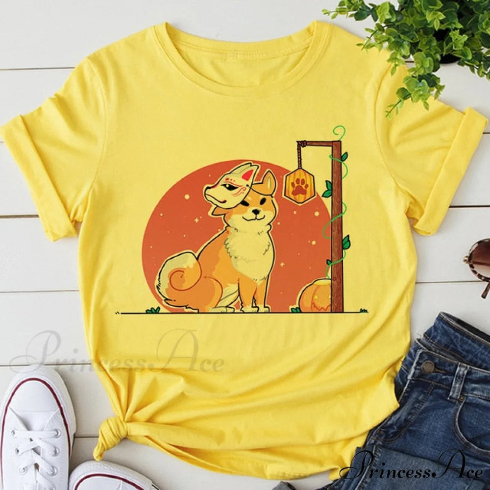 Fashion Korean Aesthetic White T Shirt yellow 1 / L