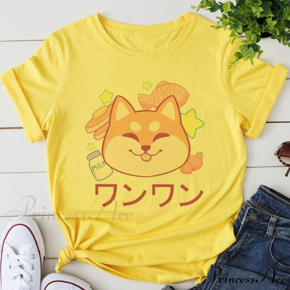 Fashion Korean Aesthetic White T Shirt yellow 2 / S