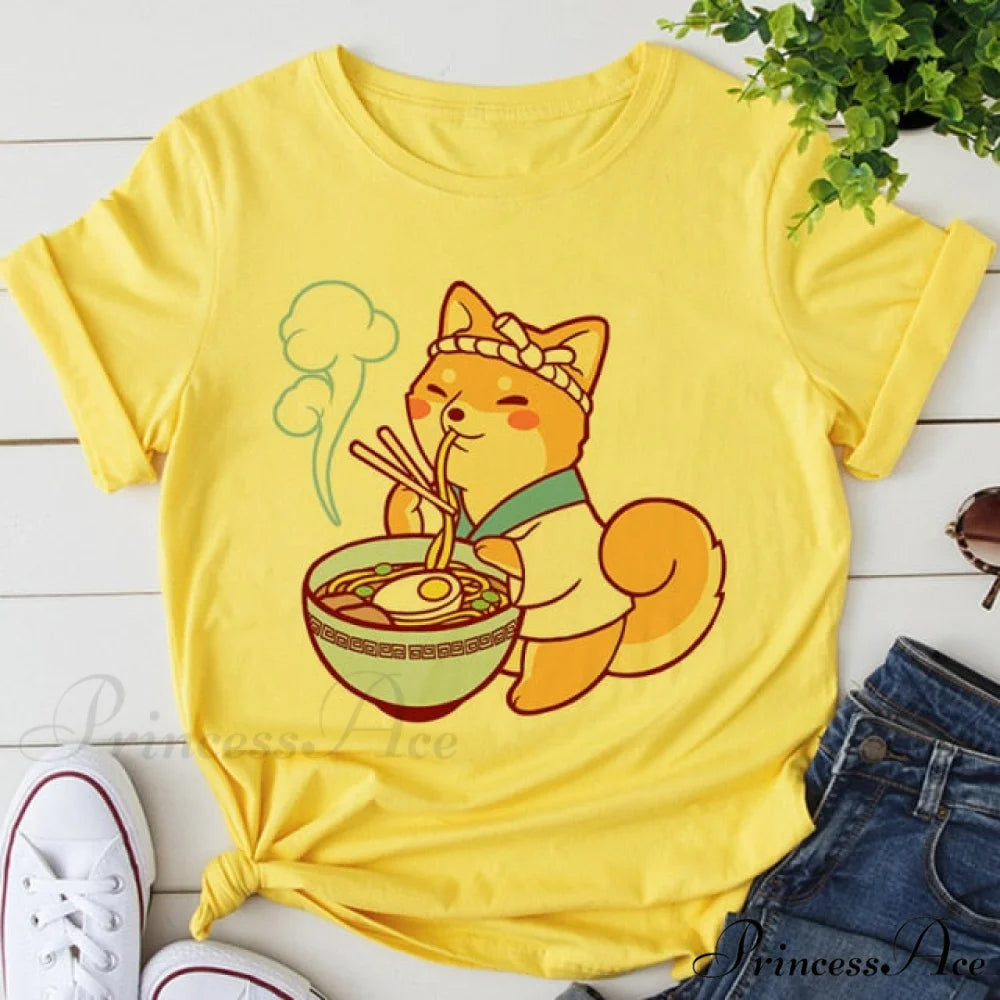 Fashion Korean Aesthetic White T Shirt yellow 4 / S